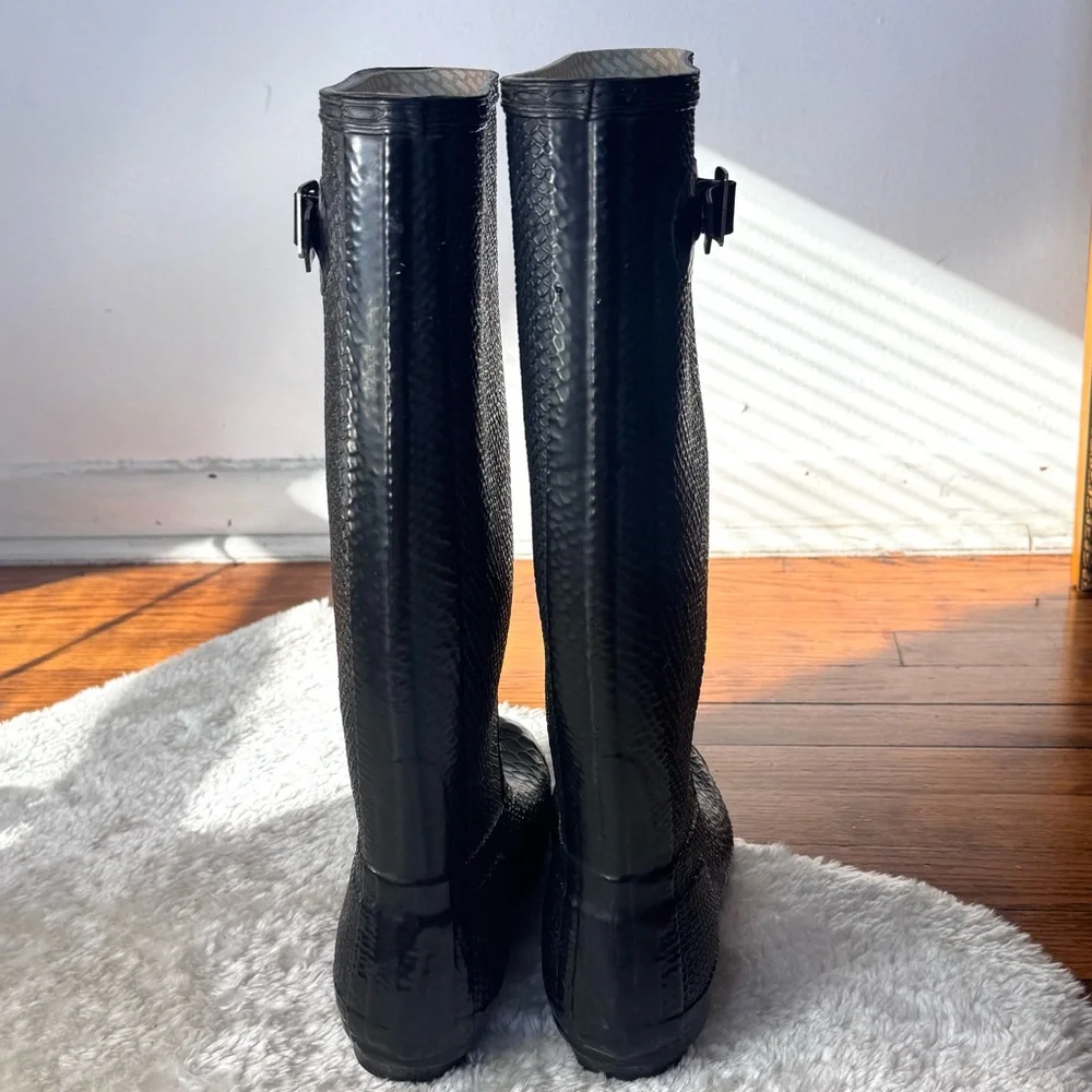 Hunter Black Embossed Original Tall Waterproof Boots Sz 7 - Picture 11 of 13